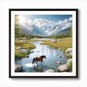 Horse In A Stream Poster