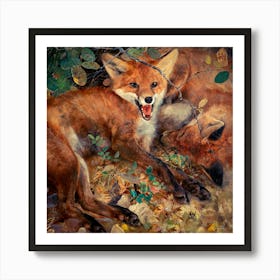 Foxes 1886 Antique Art (detail) by Swedish Painter Bruno Liljefors Art Print