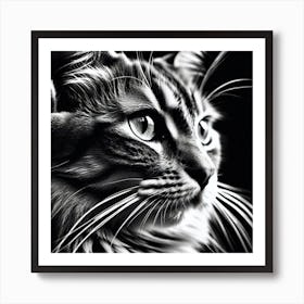 Black And White Cat Portrait Art Print