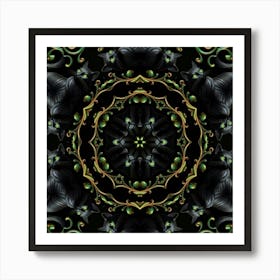 Abstract Black And Green Floral Pattern Poster