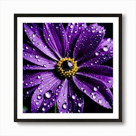 Purple Flower With Water Droplets 2 Art Print