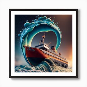 Ship on a tsunami wave 5 Art Print