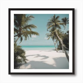 A Serene Beach With Turquoise Waters, Palm Trees, And White Sand 1 Art Print