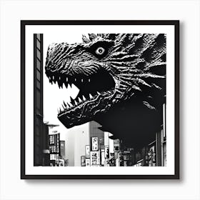Godzilla Head In Tokyo Poster Shinjuku Street Printable Art Black And White Wall Art Original Photo Tokyo Print Vintage Japan Photo Art Print