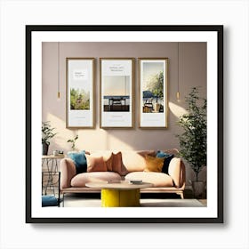 Living Room Wall 3 Tables Frame Mock Up Realistic (5) Art Print