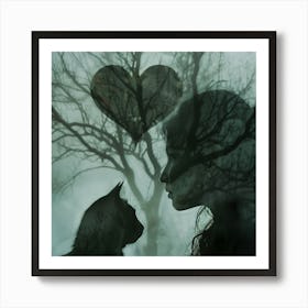 Woman And Her Cat Art Print