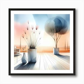 Patio With Potted Plants Art Print