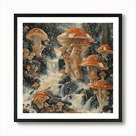 Mushrooms In The Forest, Impressionism And Surrealism Art Print