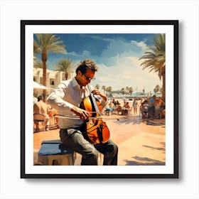 Man Playing Cello On The Beach Art Print