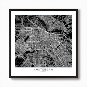 Amsterdam Black And White Map Square Art Print