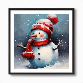 Snowman In The Snow Art Print