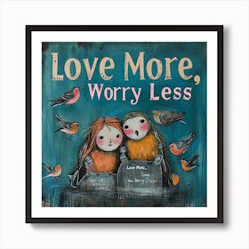 Oneeline42 Love And Anxiety With The Text Love More Worry Less Art Print