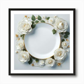 White Plate With Roses Art Print