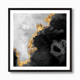 100 Nebulas in Space with Stars Abstract in Black and Gold n.055 Art Print