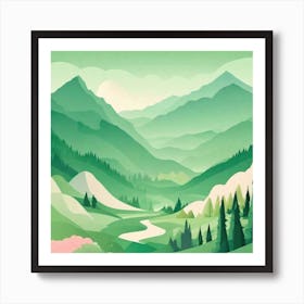 Misty mountains background in green tone 198 Art Print