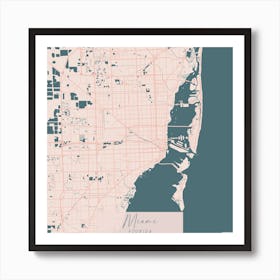 Miami Florida Pink and Blue Cute Script Street Map Art Print