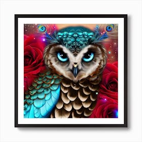 Owl With Roses 13 Art Print