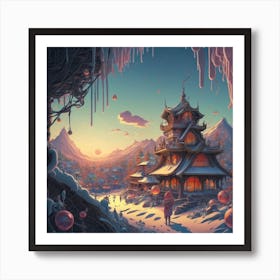 mountain village, Art Print