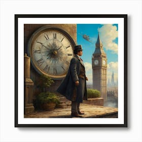Man Standing In Front Of A Clock Art Print