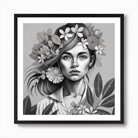 Mujer De Las Islas Cook Con Una Corona De Flores Art Print