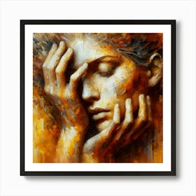 Golden Abstract Woman Portrait - Modern Wall Art Art Print