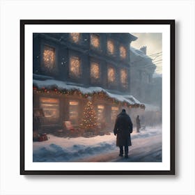 Man Walking Down A Snowy Street Art Print