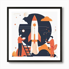 Illustration Of A Rocket Launch 2 Art Print