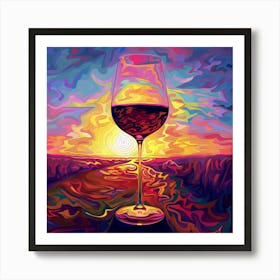 Psychedelic Image Of A Glass Of Red Wine With A Sunset Art Print