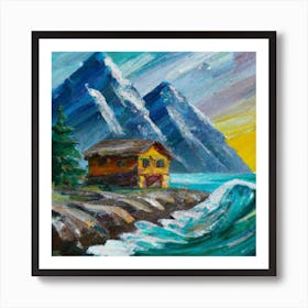 Acrylic and impasto pattern, mountain village, sea waves, log cabin, high definition, detailed geometric 2 Art Print