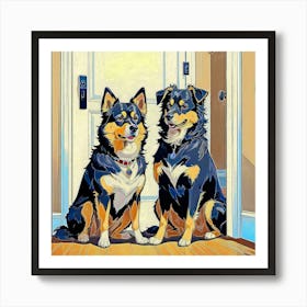 Two Dogs In Front Of A Door 1 Art Print