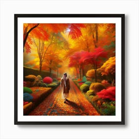 Man Walks Through A Garden Art Print