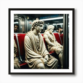Statues On A Subway Train 1 Art Print