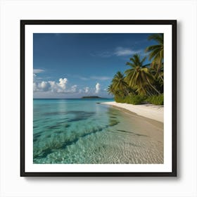 A Tropical Beach With Crystal Clear Turquoise Water, White Sand, And Gently Swaying Palm Trees Art Print