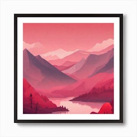 Misty mountains background in red tone 29 Art Print