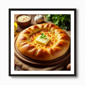 Georgian Khachapuri On A Wooden Table Art Print