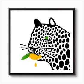 Big Cat Eating A Lemon Square Art Print