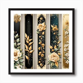 Gold Floral Banners Art Print