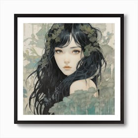 Woodland Forest Nymph In Moss, Sage, And Ivory Art Print