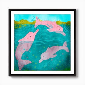 Pink Amazon River Dolphins Square Art Print