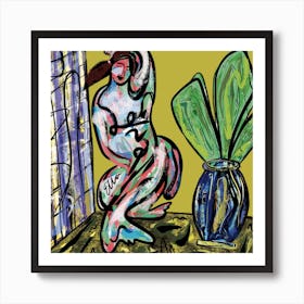 Woman And Plant Square Art Print