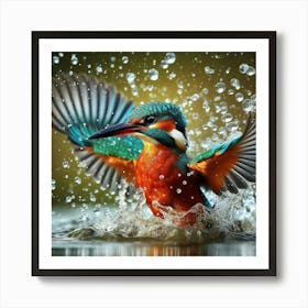 Kingfisher Splashing Water Art Print