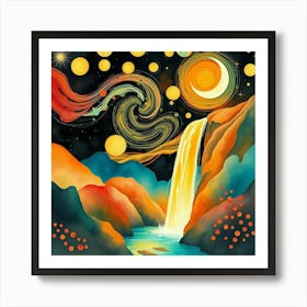 Starry Night Waterfall Art Print