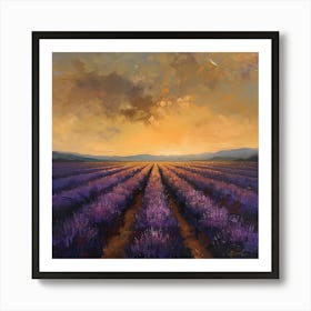 Sunset Over Lavender Fields 1 Art Print