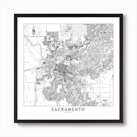 Sacramento White Map Square Art Print