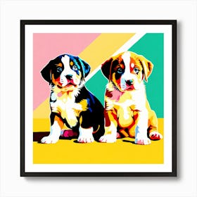 'Greater Swiss Mountain Dog Pups', This Contemporary art brings POP Art and Flat Vector Art Together, Colorful Art, Animal Art, Home Decor, Kids Room Decor, Puppy Bank - 58th Art Print