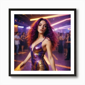 Beautiful Woman In A Purple Dress In A Club Art Print