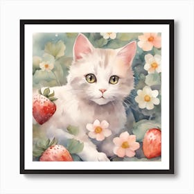 Strawberry Cat Art Print