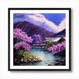 Sakura Blossoms Japan Japanese House Typical Art Print