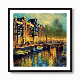 Amsterdam At Night van Gogh Póster