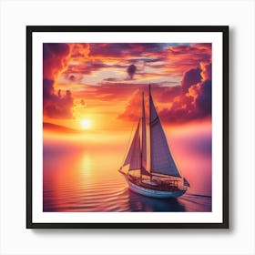 Sailboat At Sunset 5 Art Print